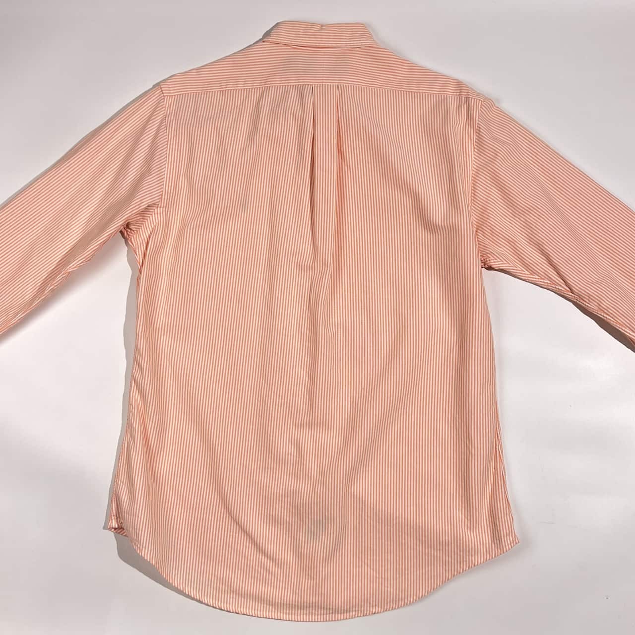 90s Ralph Lauren ラルフローレン CUSTOM FIT ストライプ BD ボタンダウン オックスフォード 長袖シャツ M/オレンジ×ホワイト系 メンズ ビンテージ