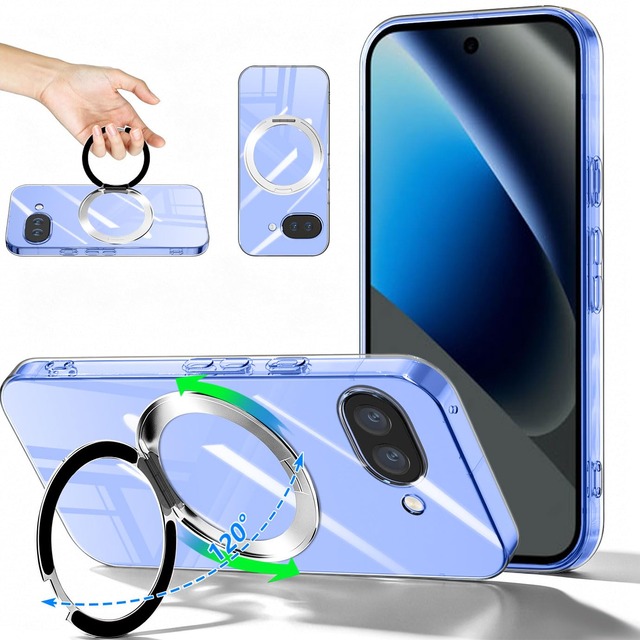 yakxixi Google Pixel 10a クリア ケース 360°回転リングスタンド 強力マグネット 四隅耐衝撃 4か所ストラップホール