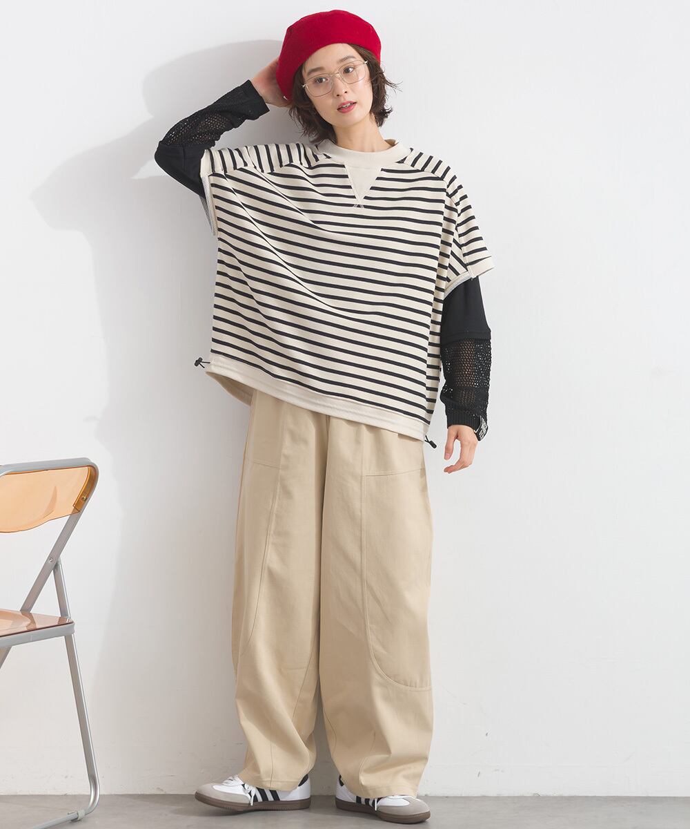 K261013 裾スピンドル裏毛カットベスト / Drawstring Hem Sweat Cut
