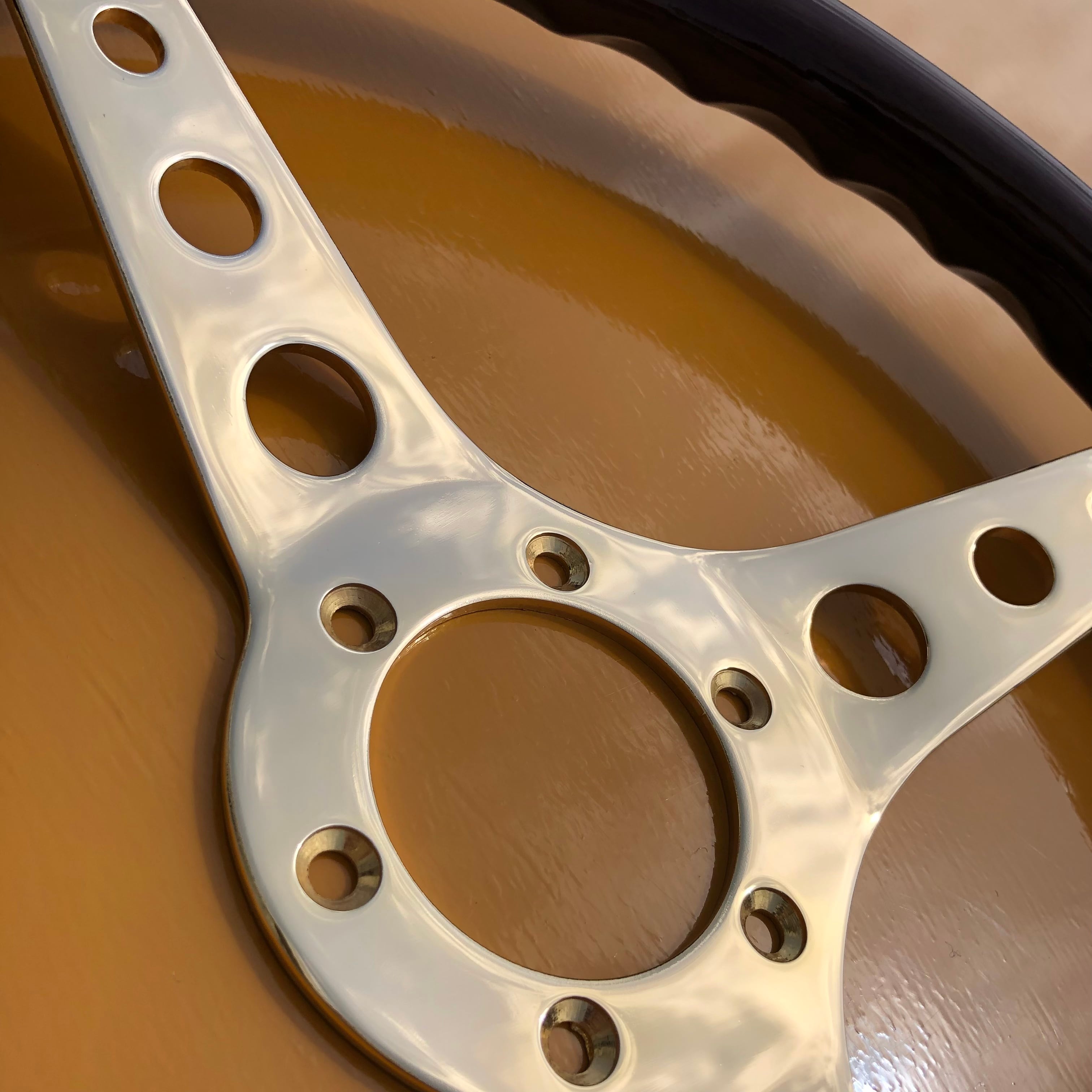 当時物”ウッドステアリング ゴールドスポーク 350mmΦ | FCL official