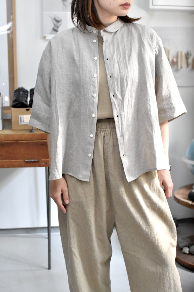 "sasanqua by trees" "AN-214" "FRENCH LINEN CANVAS WASHER" "french linen half sleeve blouse"