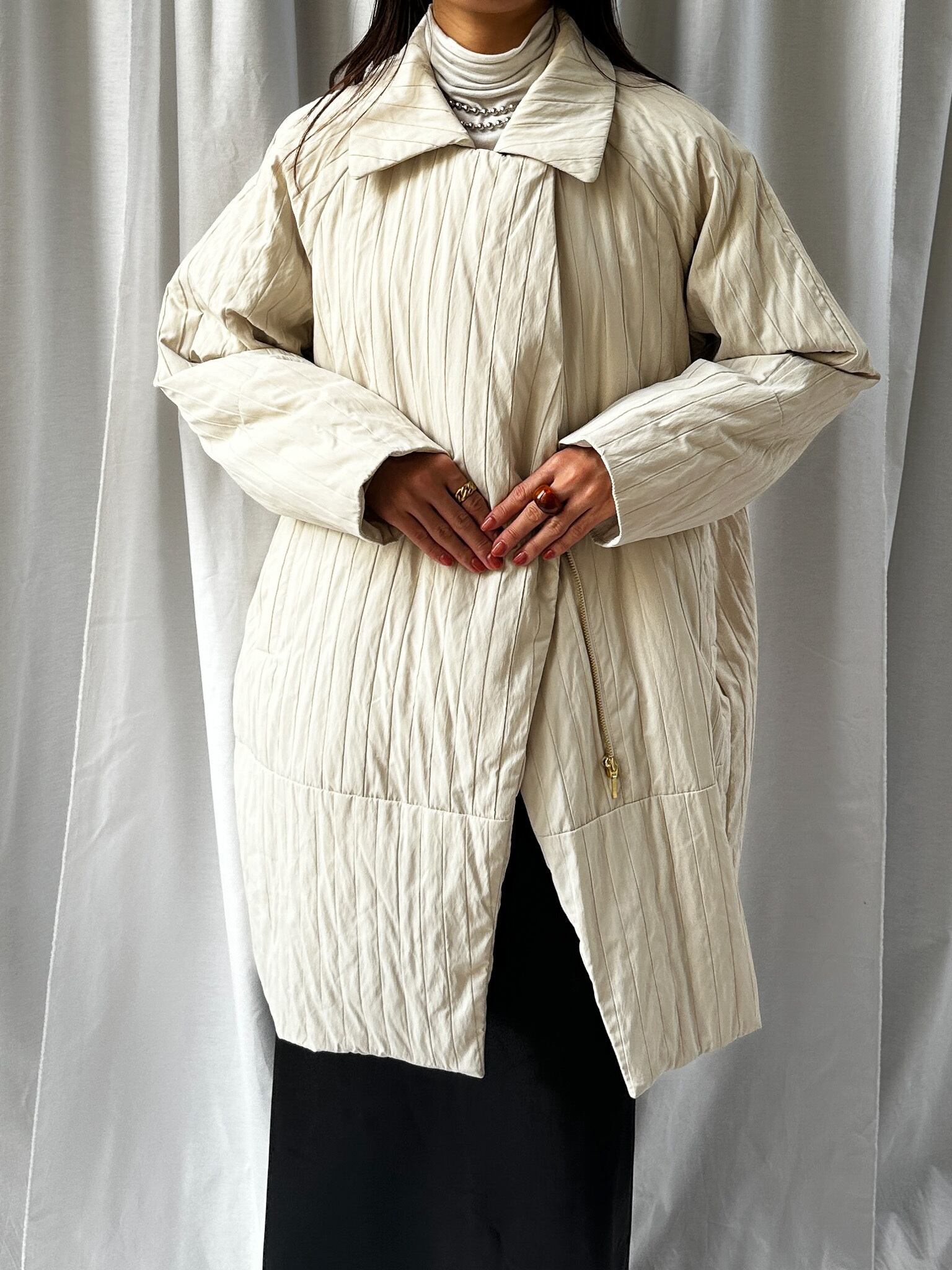 JQ STRIPED STANDCOLLAR COAT(ｼﾞｬｶﾞｰﾄﾞｽﾄﾗｲﾌﾟｽﾃﾝｶﾗｰｺｰﾄ）【5546091
