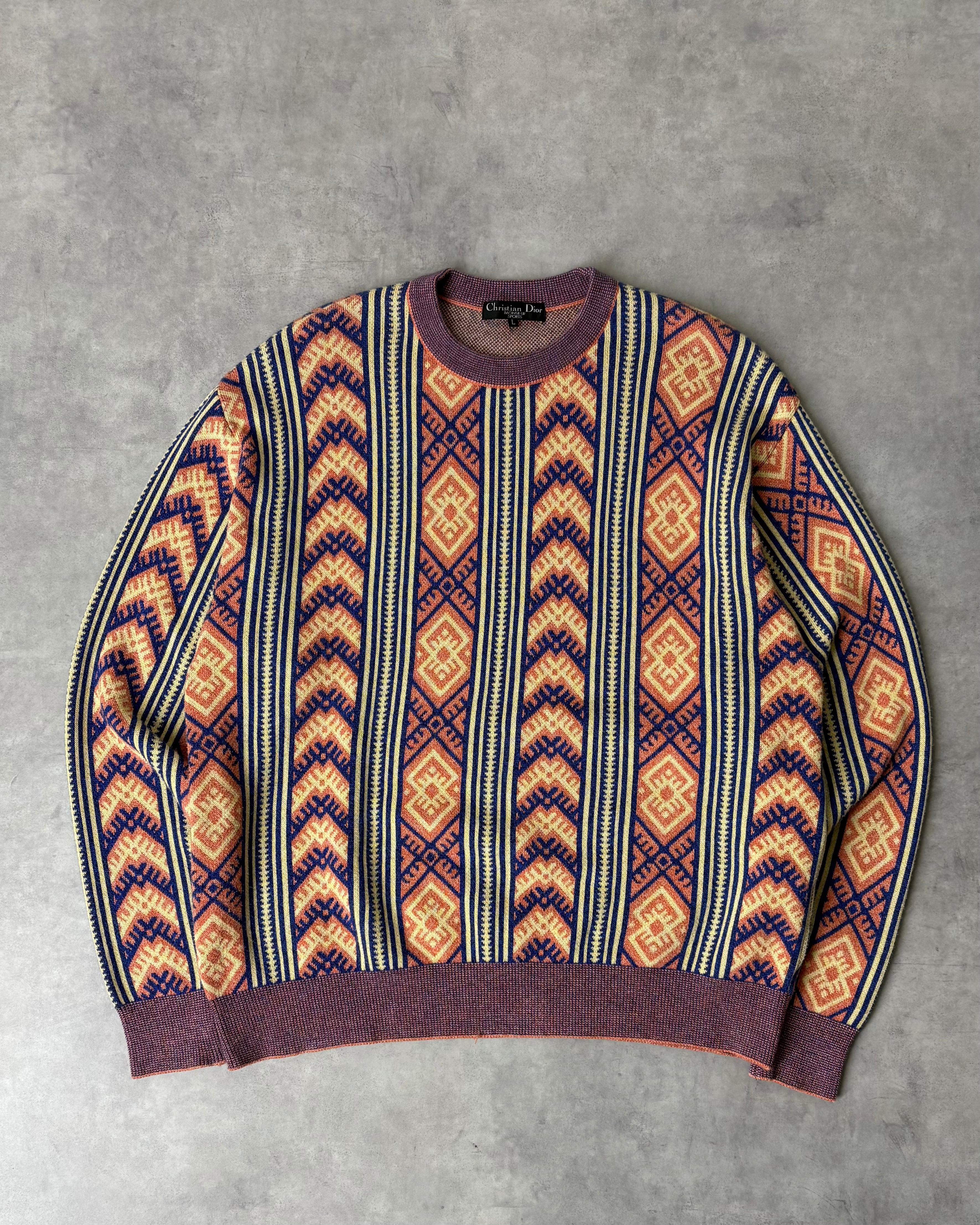 90s Christian Dior Jacquard Pattern Cotton Knit | VOLAR