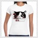 送料込み「NO CAT, NO LIFE」猫フェイス　レディース　半袖Tシャツ　５.３オンス　ホワイト