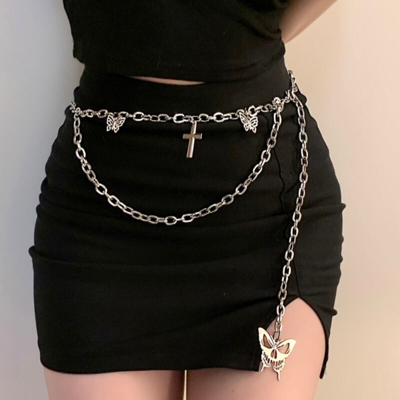 metal chain belt butterfly motif double chain la1568
