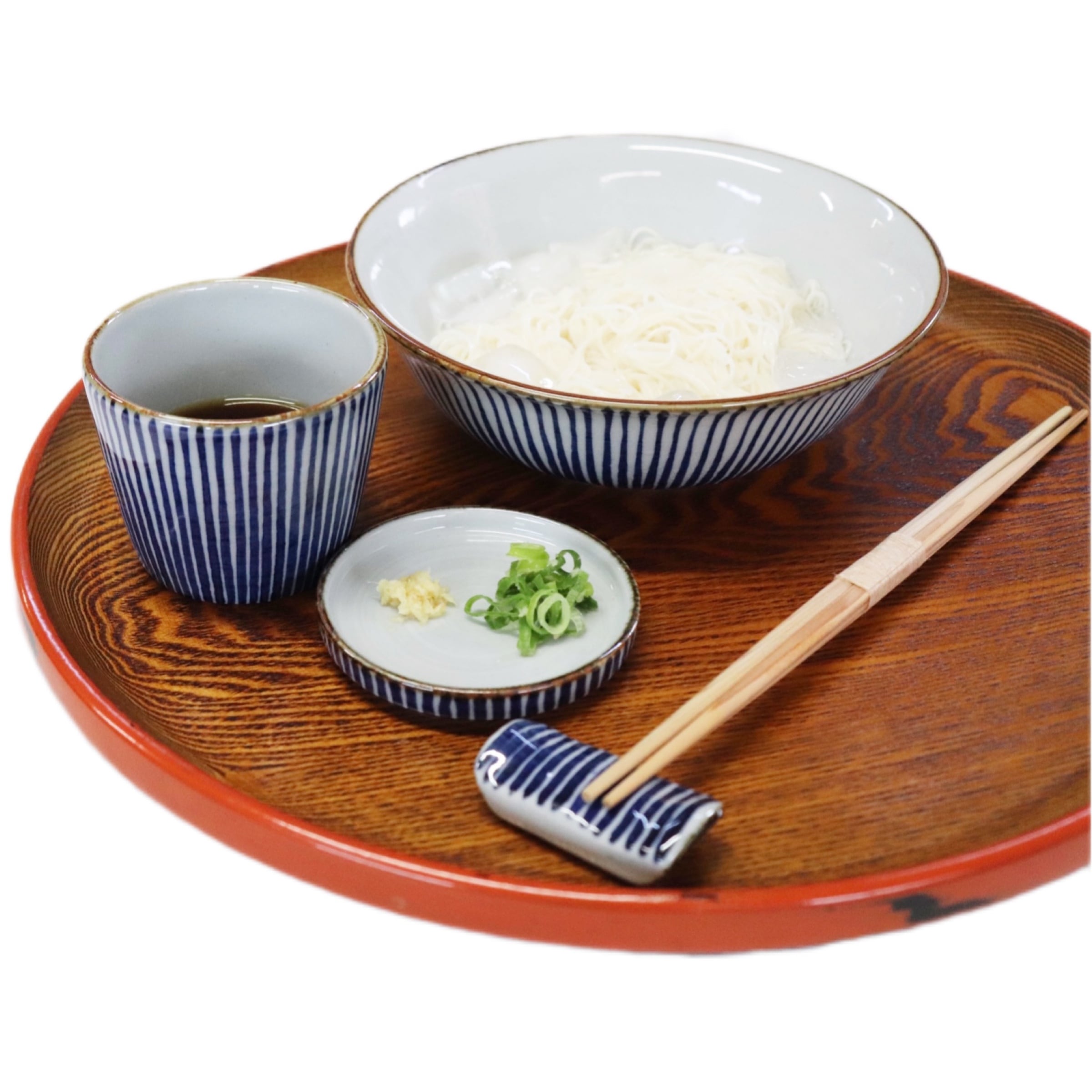 冷んやり麺セット 十草（麺鉢、そばちょこ、薬味皿、箸置き） 藍窯