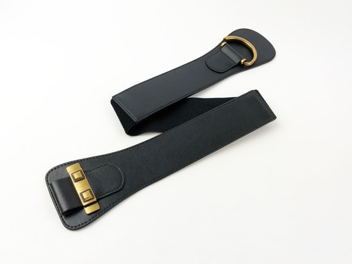 牛本革　金古美バックル帯ベルト　8cm幅　ブラック