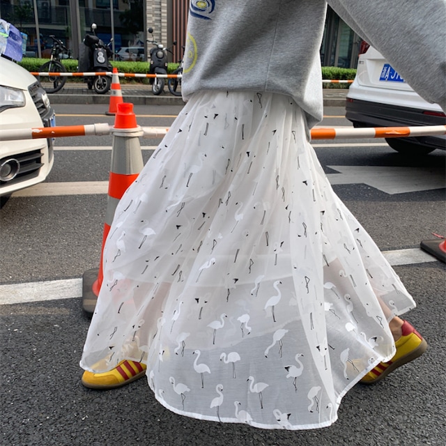 flamingo print chiffon skirt J00127
