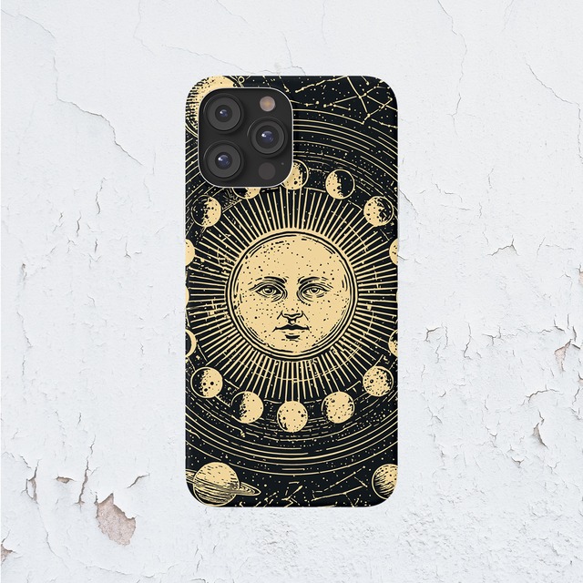 受注生産 iPhoneケース 太陽の顔と月相サークル｜ヴィンテージ星図 STAR039A