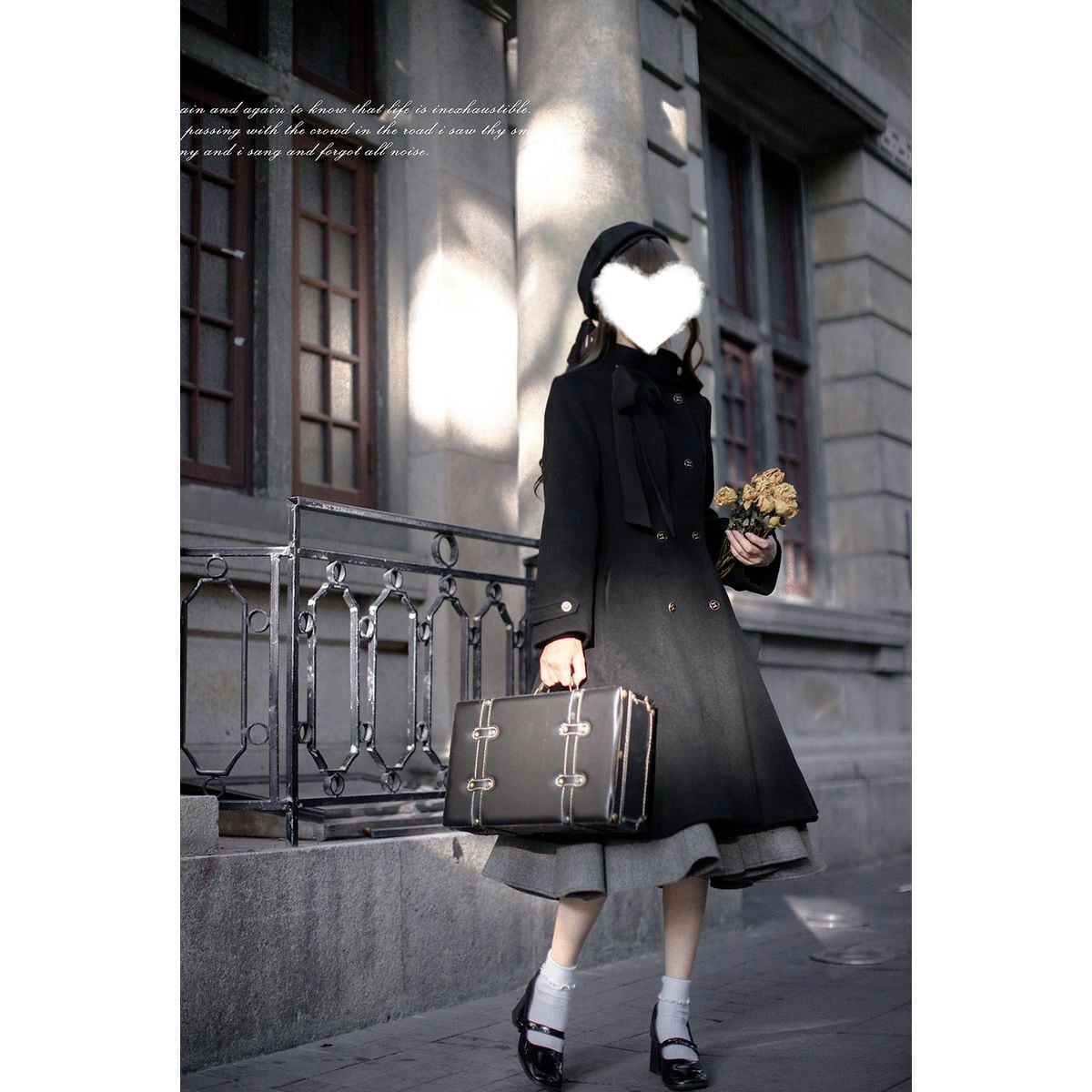 ハイネックダブルブレストコート：ブラック | Maiden's Rêve