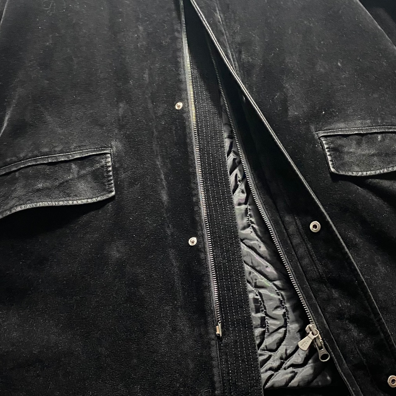 vintage VERSACE SPORT black brushed fabric stand collar coat