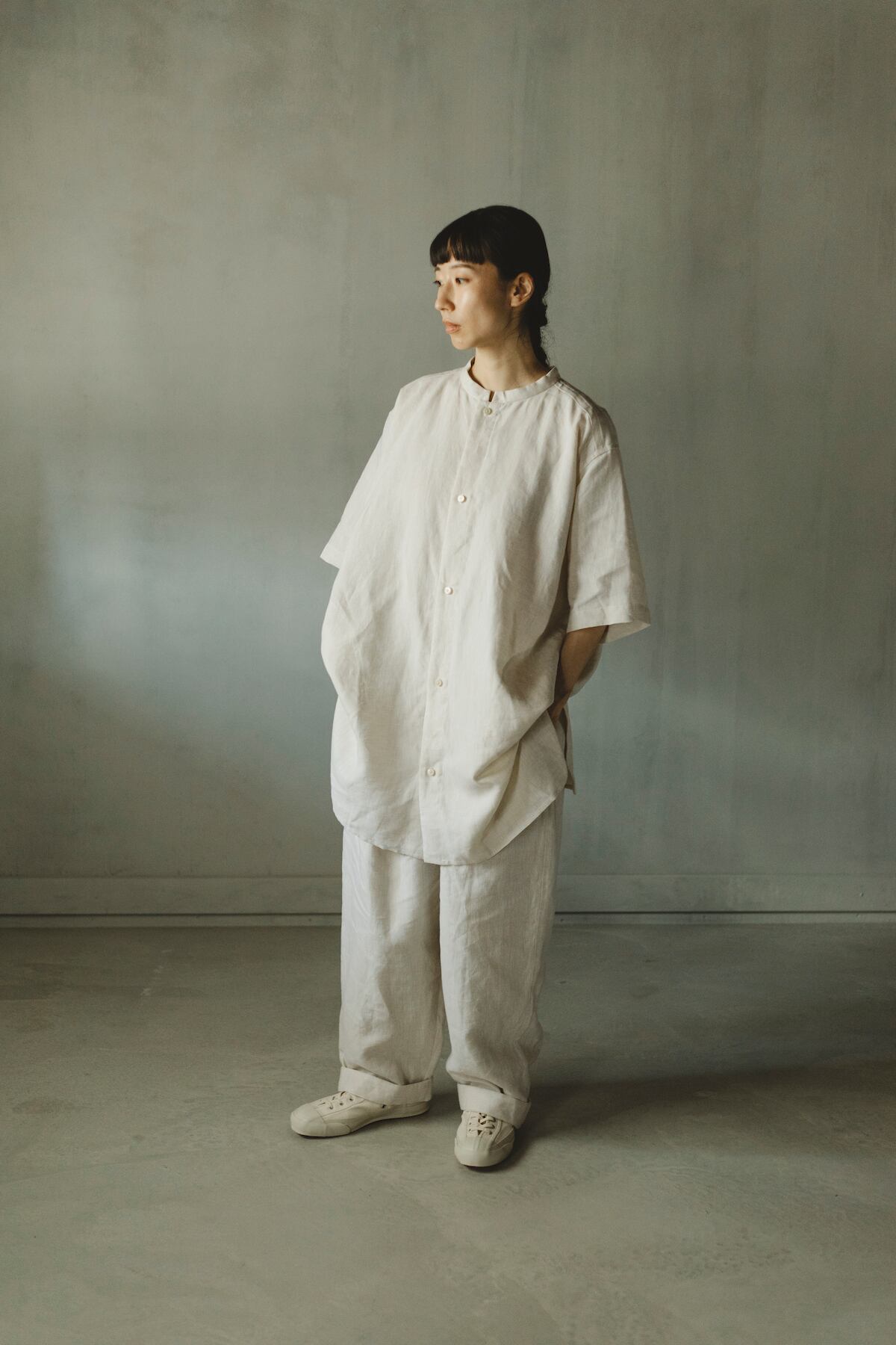 【びば★さま専用ページ】linenフラックス生成り＆チャコールグレー＊パンツ びば☆さま専用ページ】linenフラックス生成り