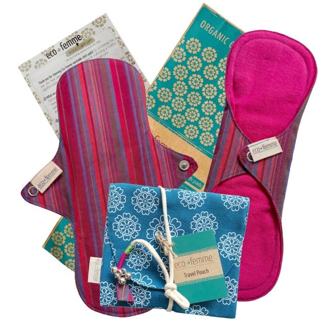 普通の用  防水あり 布ナプキン 2枚＋トラベルポーチ 肌面色付き オーガニック フェアトレード Eco Femme