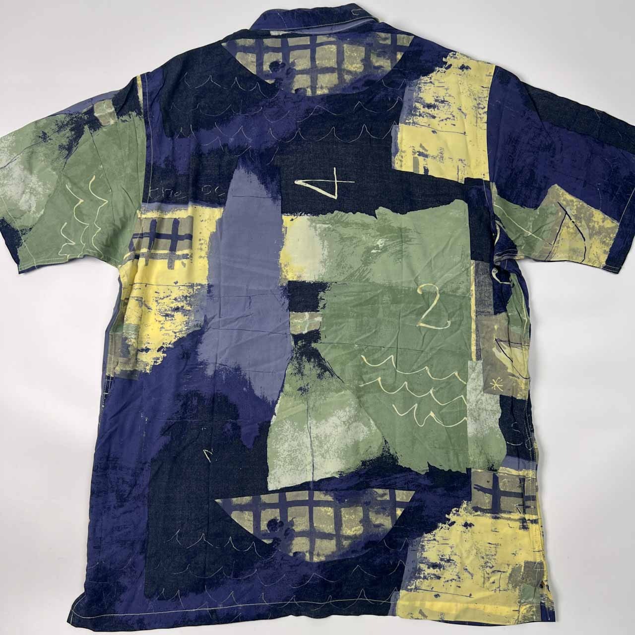 80s LANVIN ランバン アート柄 レーヨン 半袖シャツ 柄シャツ 50/マルチ メンズ ビンテージ