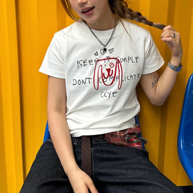 hand-drawn dog short-sleeve tee　ハンドライティングドッグ半袖ティー　J2067