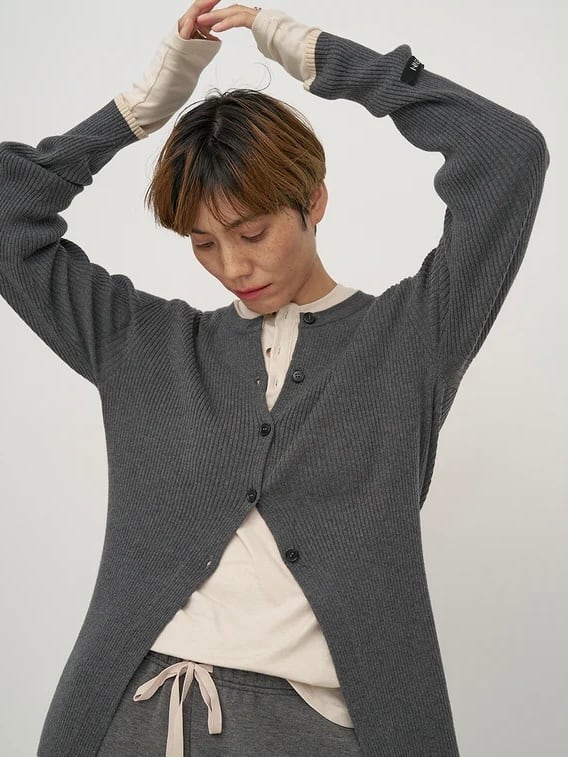 WOOL RIB CREW CD|チャコールグレー|YENN