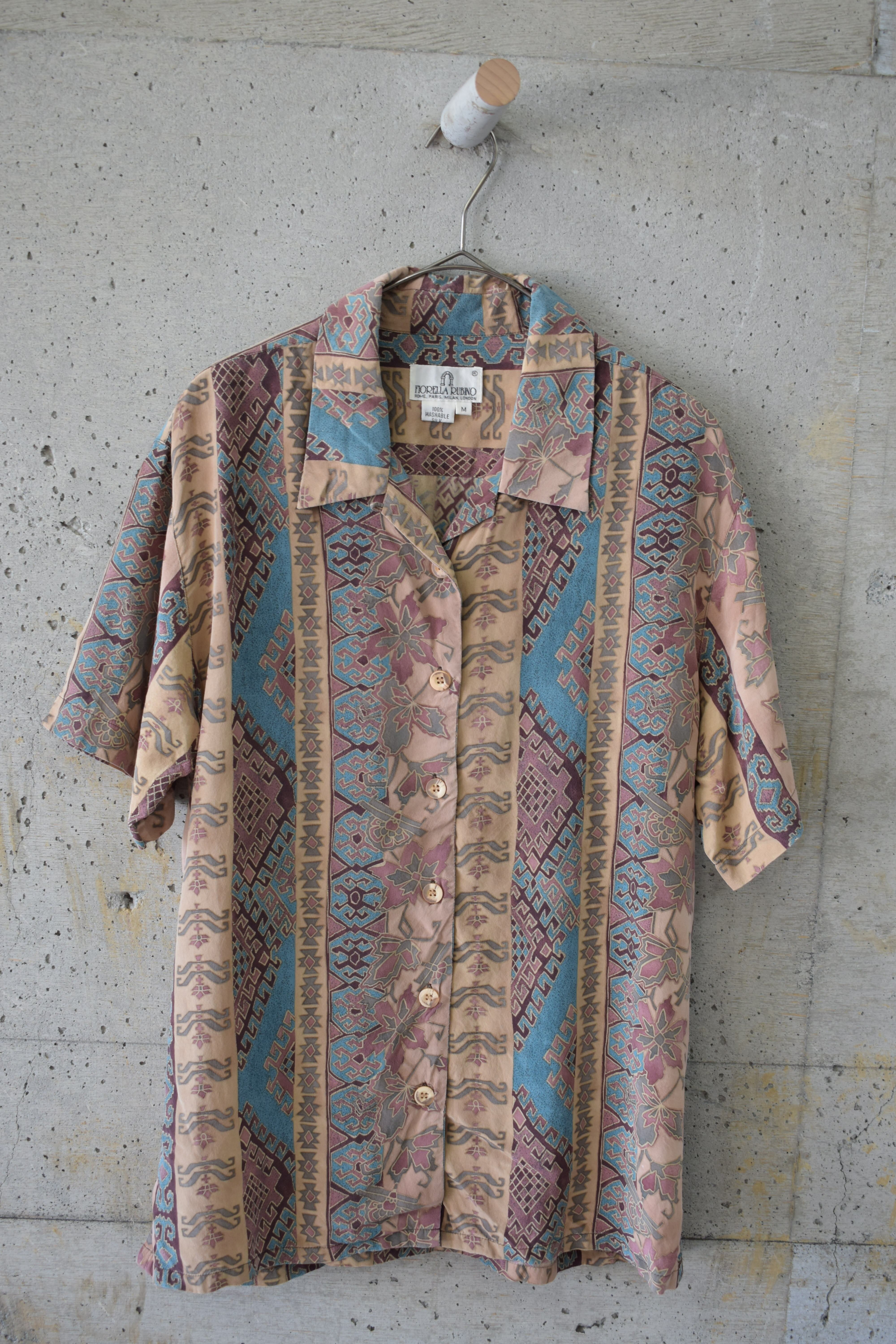 All-over print silk shirt in muted tones
