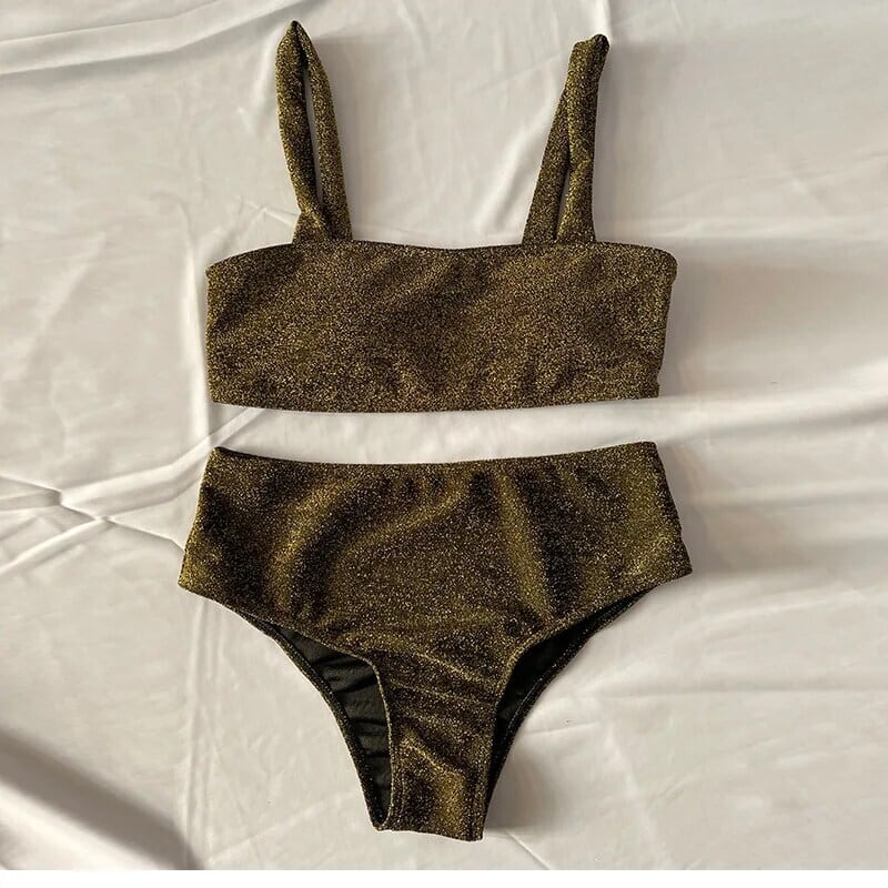 セクシーなバンドー光沢のあるグリッタービキニ 2022 女性水着水着 2