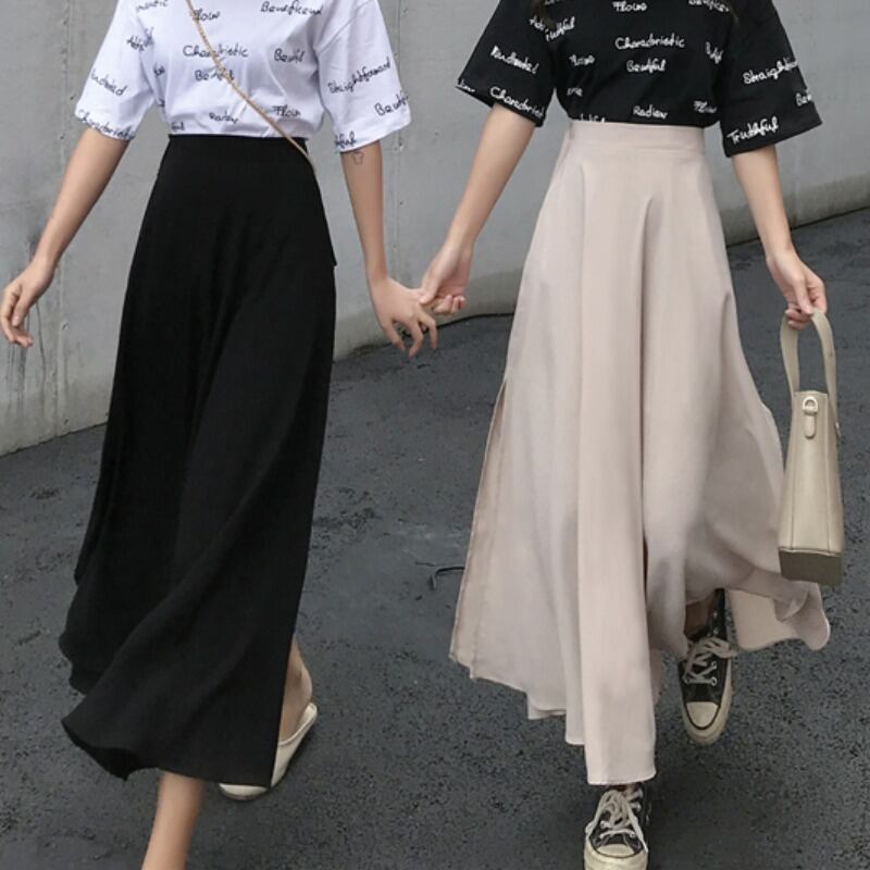シックなハイウエストオールマッチフレンズスカートドレープビッグスイングスカート学生オールマッチスプリットミドル丈スカート女性のバージョン YY-ファッション75201838222