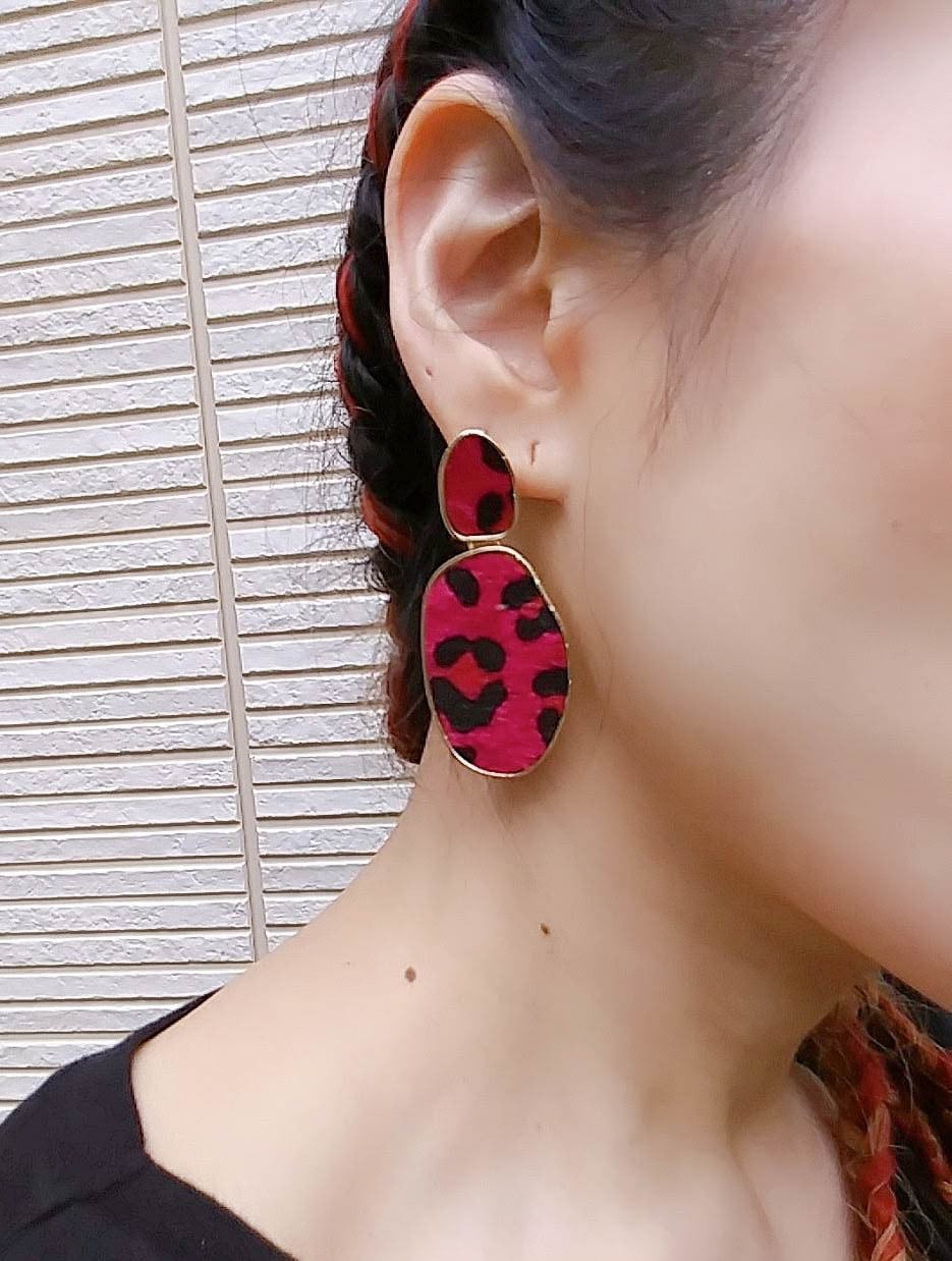 ピンクレオパード ドロップピアス イヤリング 豹柄 豹柄アクセ
