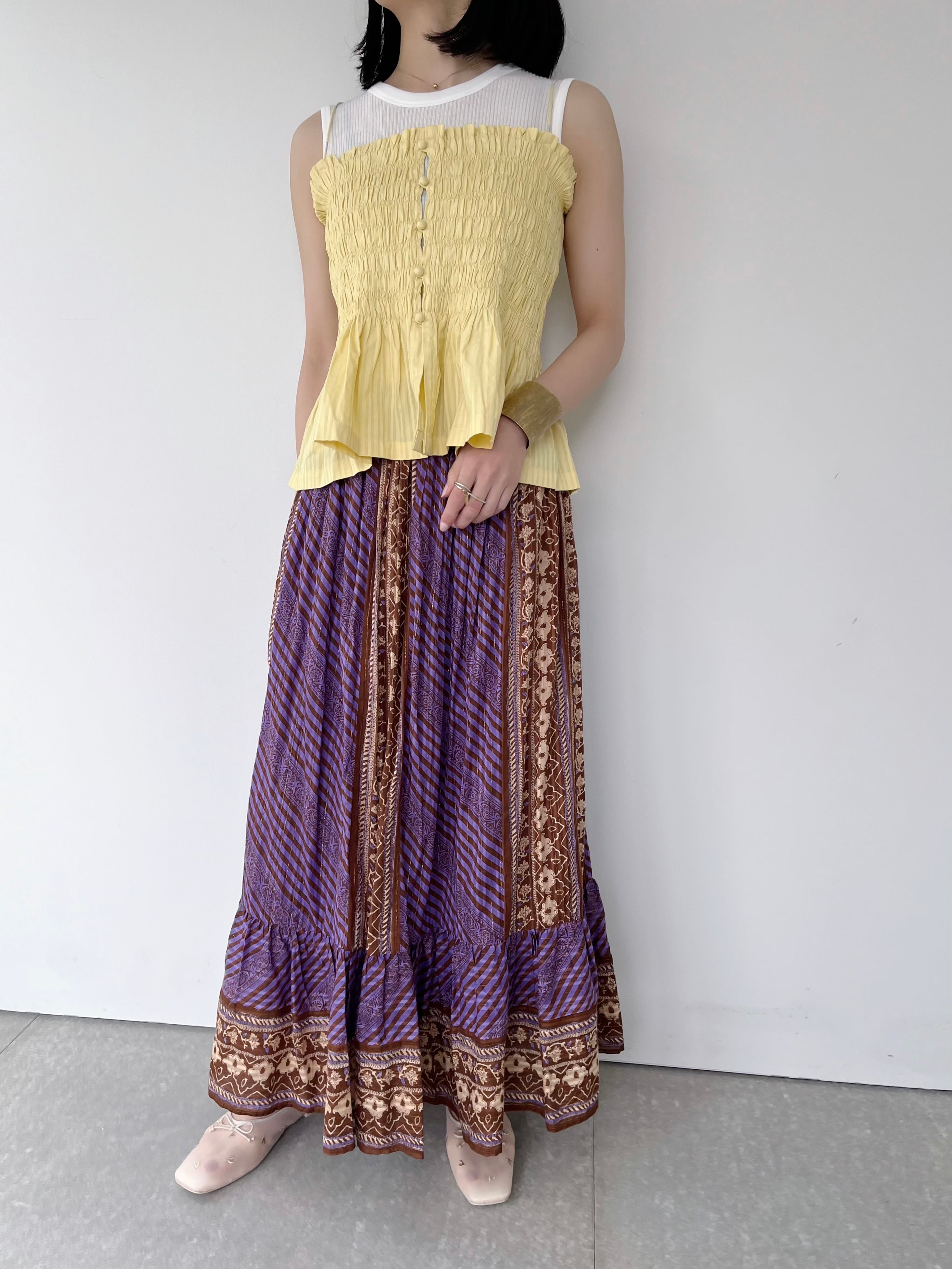 sara品です Sara Mallika Cotton Stripe Jaquard Shirring Top | KOKO