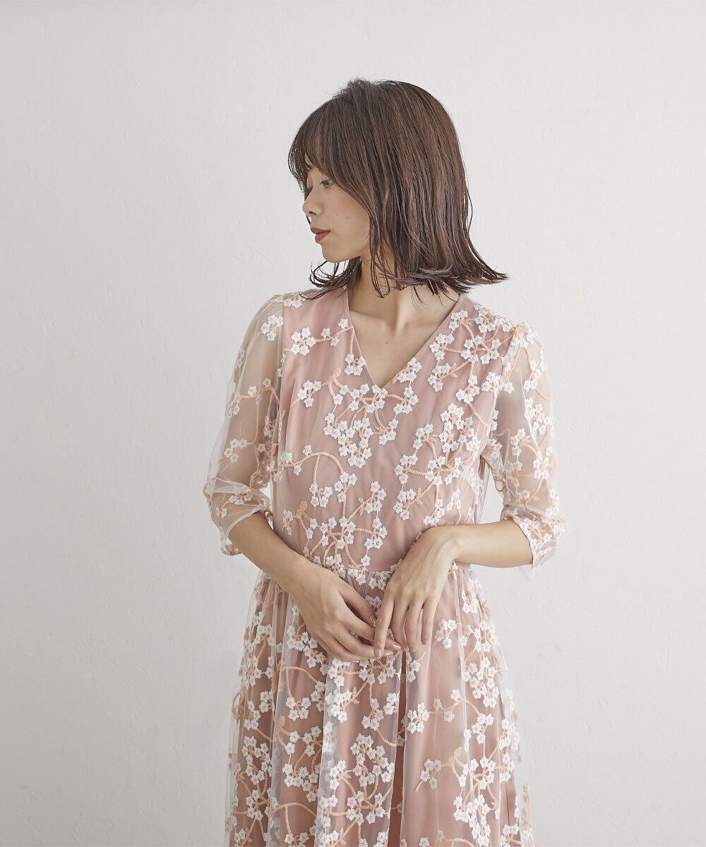 チュール刺繍ワンピース A/オレンジ 38