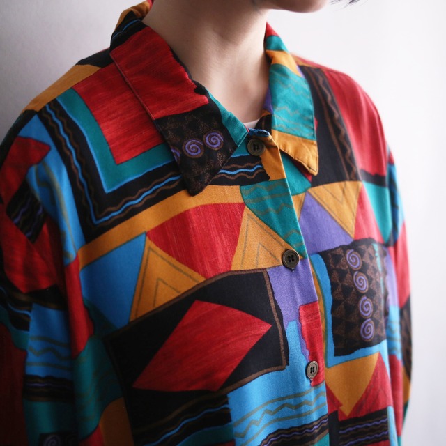 colorful geometry pattern loose h/s shirt