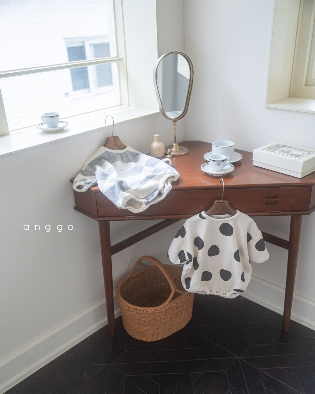 【anggo】デニッシュロンパース ドット 60〜80cm  240103 - 5