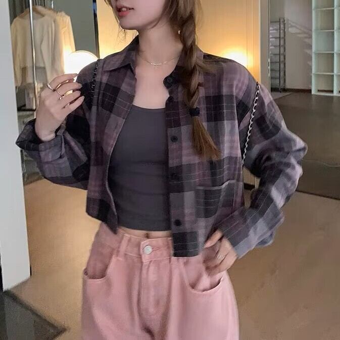 ブロックチェッククロップドシャツ