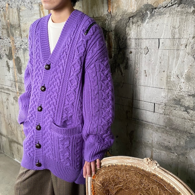 TAKAHIROMIYASHITA The SoloIst.【タカヒロミヤシタ ザ ソロイスト】double zip balloon shaped aran patattern cardigan.(sk.0001dAW22. purple/size44 ).