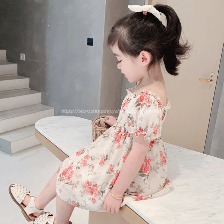 80㎝-130㎝】ワンピース 花柄 シフォン 半袖 韓国風 可愛い 女の子