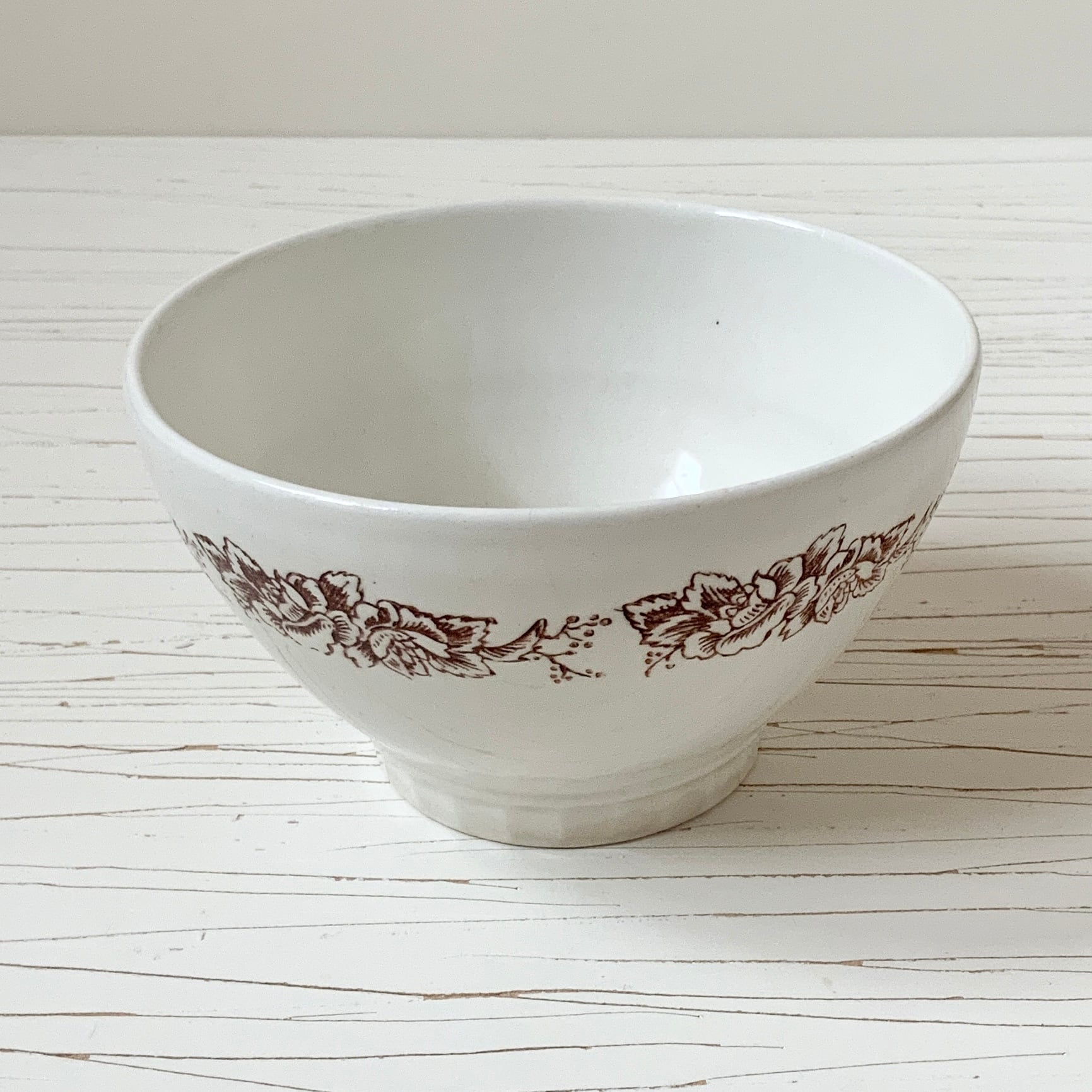 フランスアンティーク カフェオレボウル レア 特大 青い花 ステンシル