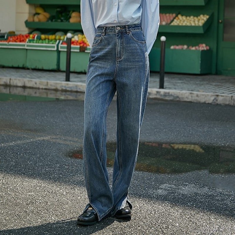 high-waisted slit jeans