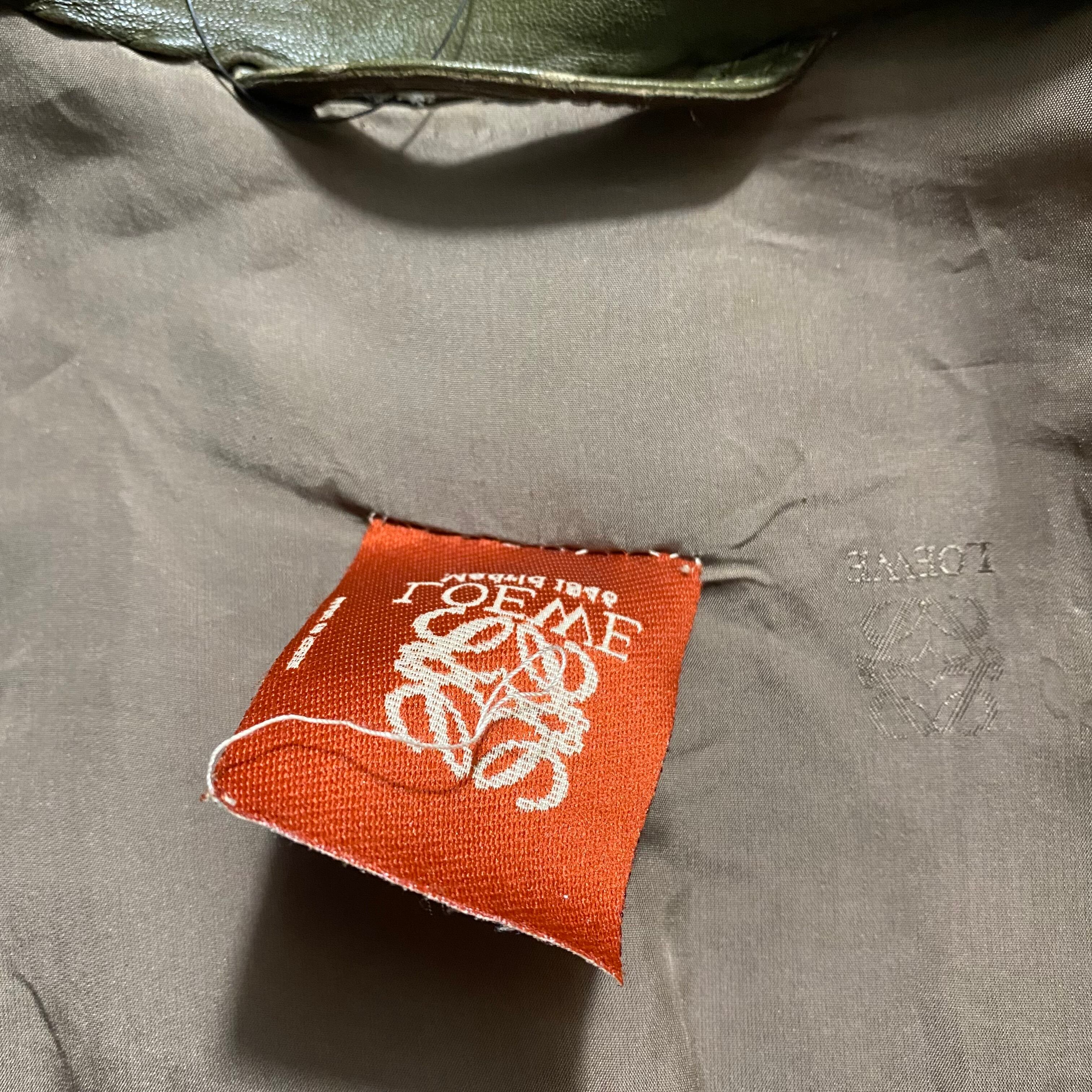vintage LOEWE double breasted moss green leather jacket | NOIR ONLINE