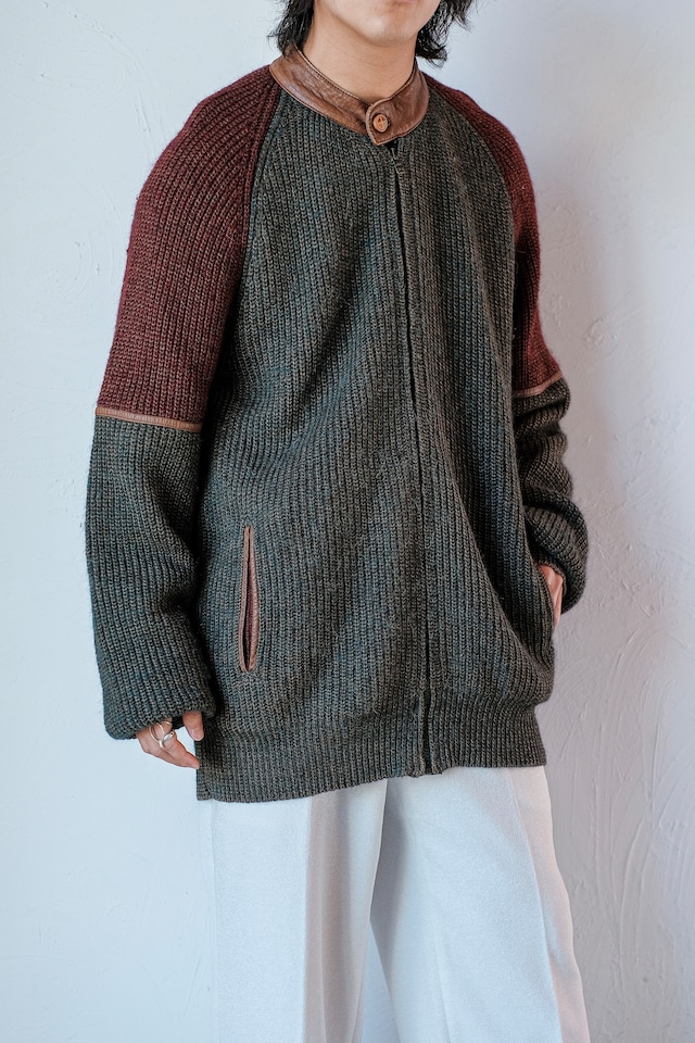 1980s leather switching knit blouson