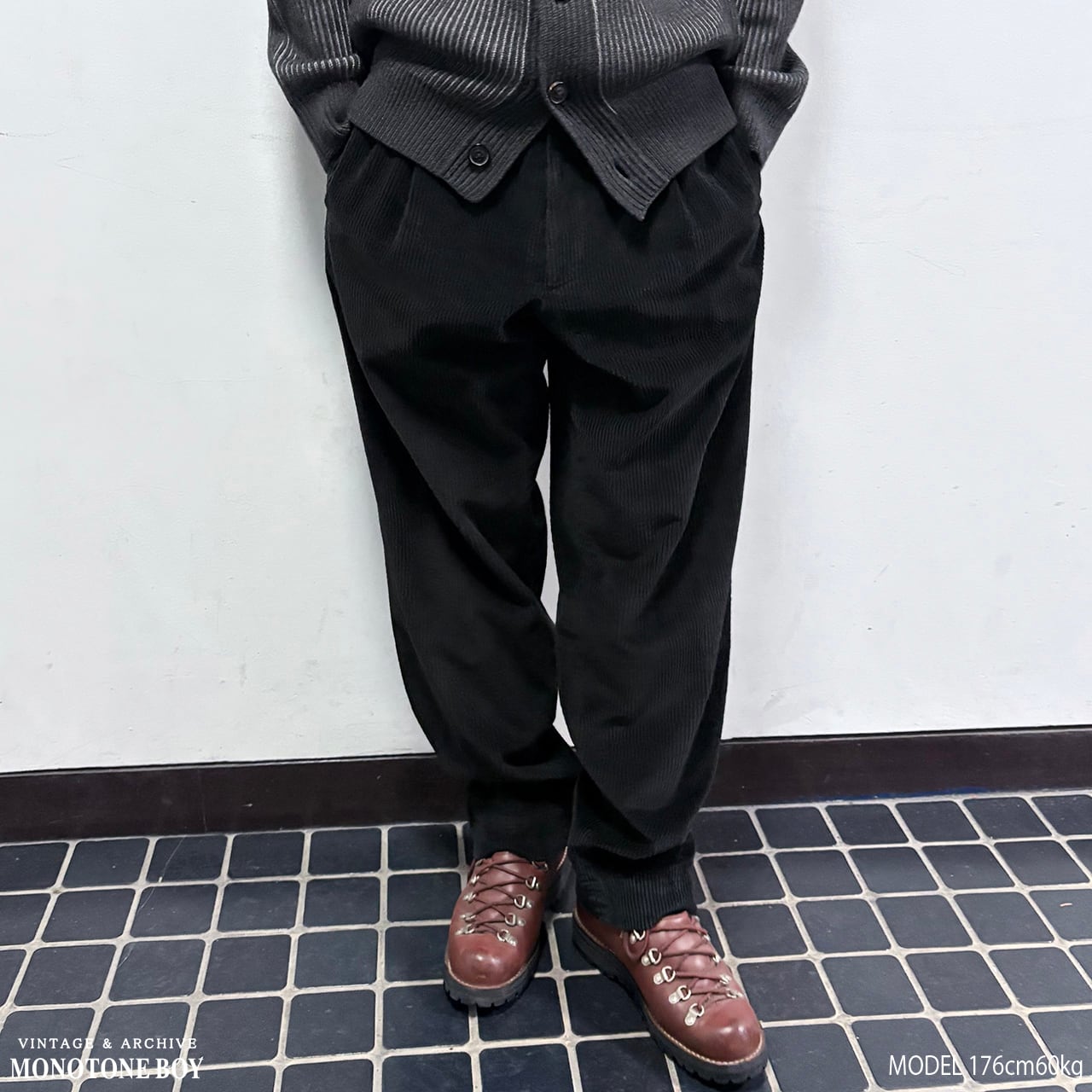 W96 90'S BOSS HUGO BOSS Black Corduroy Pants ＂LOPEZ＂ size54