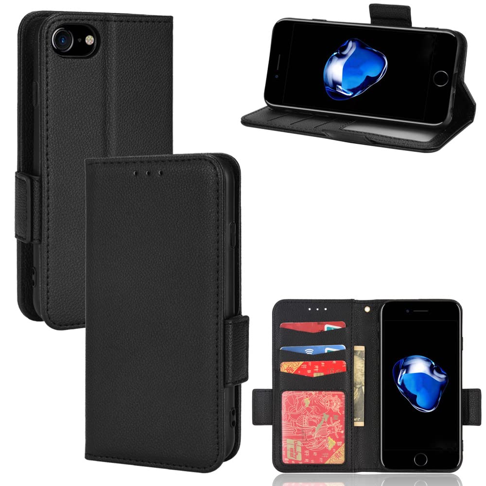 Nutmeg 対応 iPhone SE 用の ケース 第2世代 第3世代 IPhone se3/se2/iPhone8/iPhone7 用の ケース 手帳型 アイフォンSE3/SE2/8/7 用の カバー 財布型 高級PUレザー 柔らかいTPU素材 360度保護 カード収納 横置き機能 内蔵マグネット開閉式 手触りが良い スマホケース 携帯ケース 耐衝撃 耐摩擦(ブラック)