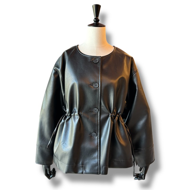 Fake Leather　Blouson－Black【BLESSE BLIGE】フェイクレザーギャザーブルゾン　ブレスブリージュ