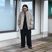山内(ヤマウチ)、ウォッシュドウールリネンツイル・ツナギパンツ、ウールシャギー・スタンドカラーシャツジャケット