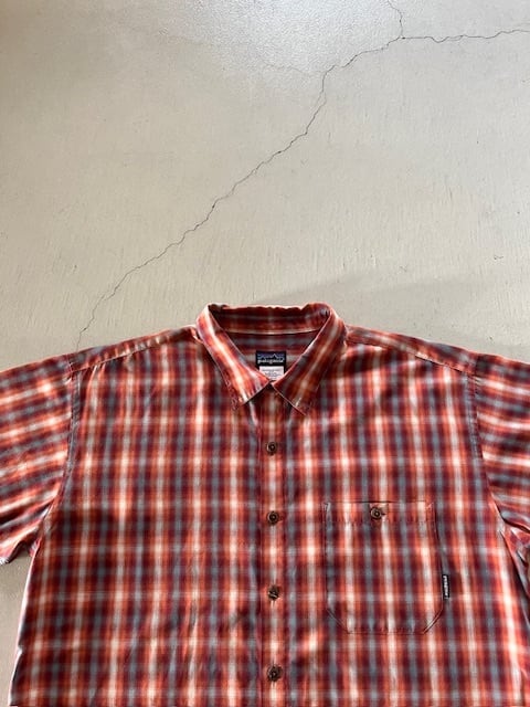 オレンジ×エンジブルーL：patagonia パタゴニア チェック オンブレ