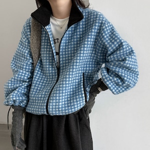 チェック柄スタンドカラーフリースジャケット 2litr06711