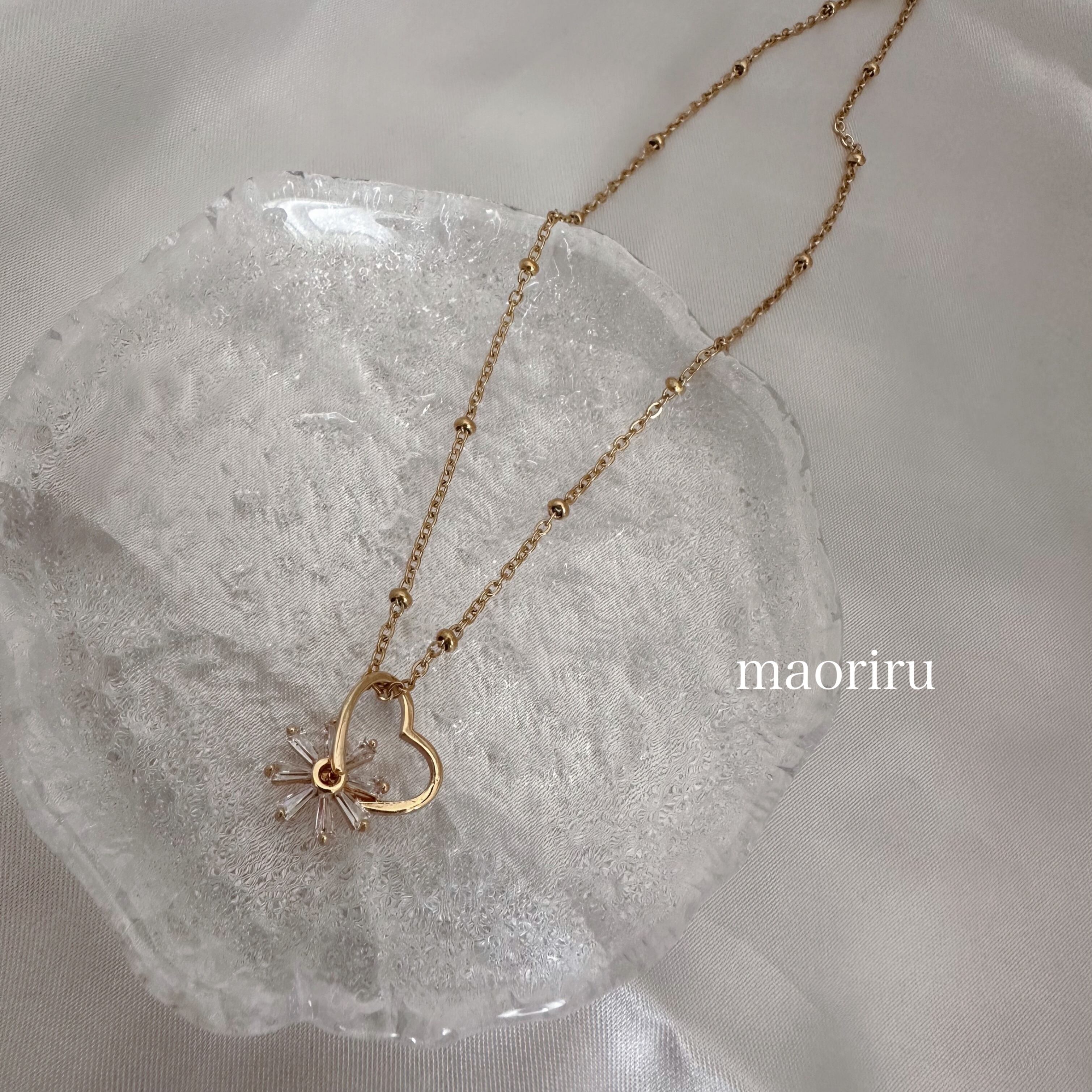 金アレ対応 フラワーハート ネックレス (0111)