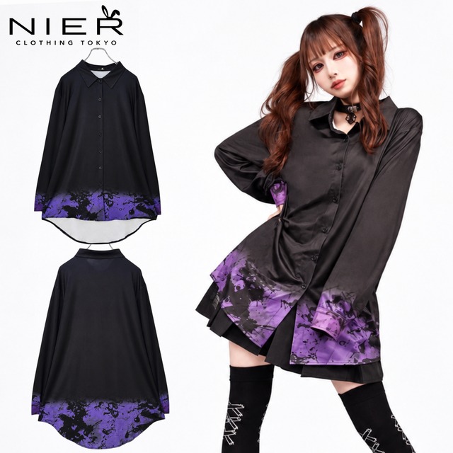 《先着39点限定新作早い者勝ち60%OFF》GRADATION CRASH LONG SHIRT【PURPLE】