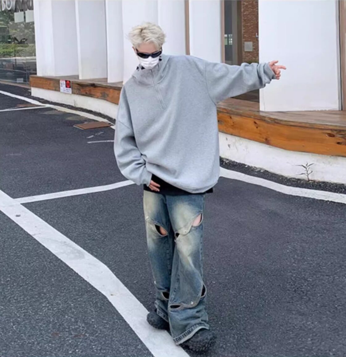 パーカー メンズ プルオーバーパーカー 長袖 ショート丈 襟ファスナー 