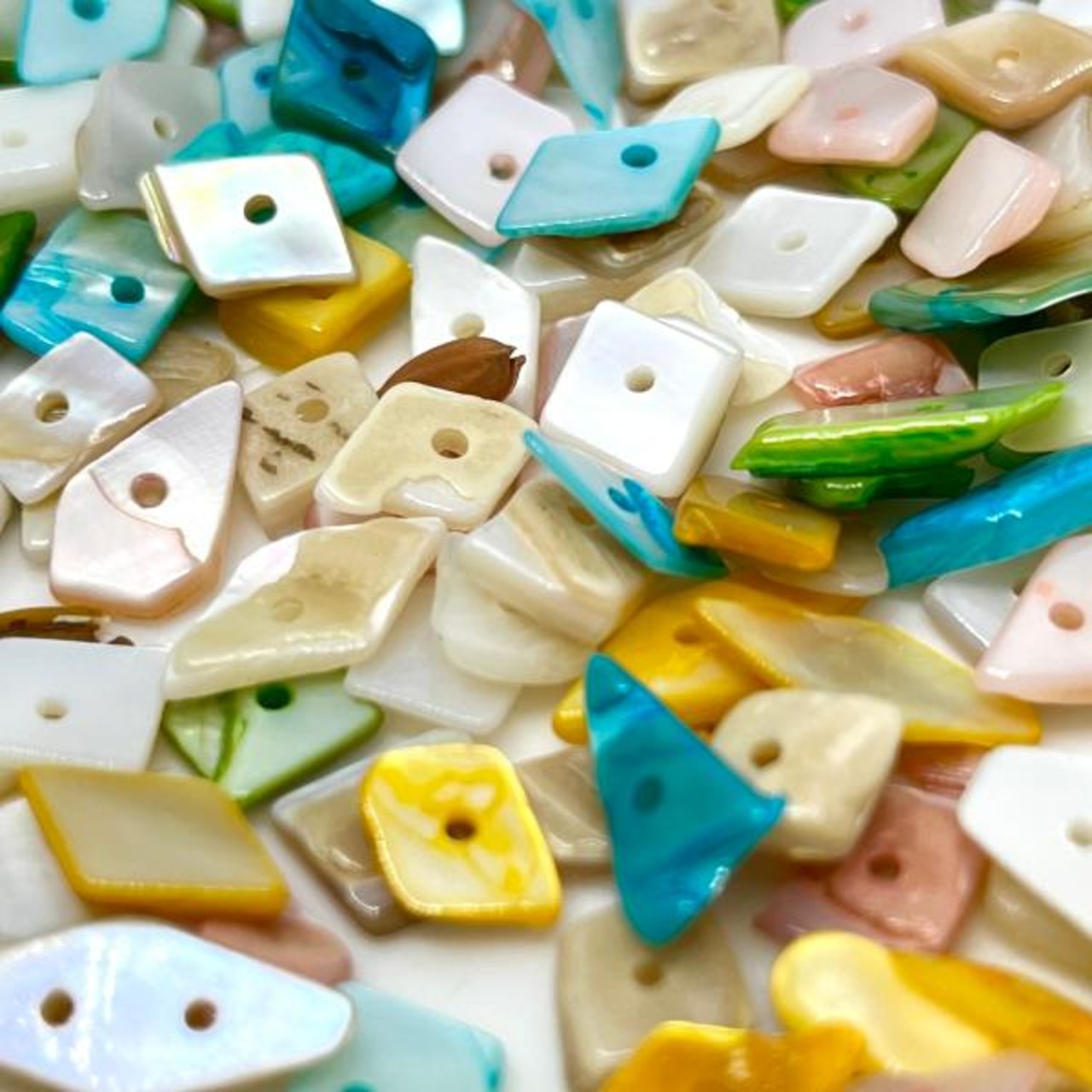 【10g】天然シェル（くすみカラー）2~15mmx2~10mm/穴あり/貝/染色さざれ/レジン