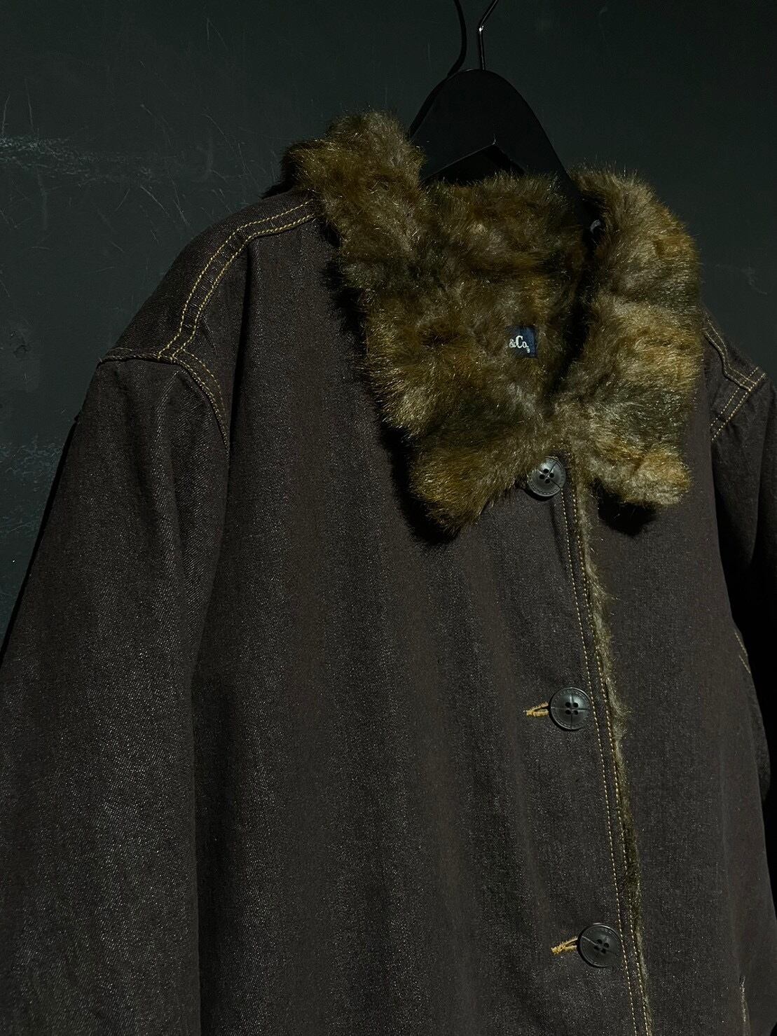 WEAPONVINTAGE】Denim × Fur Vintage Loose Long Coat | Caka(カカ 
