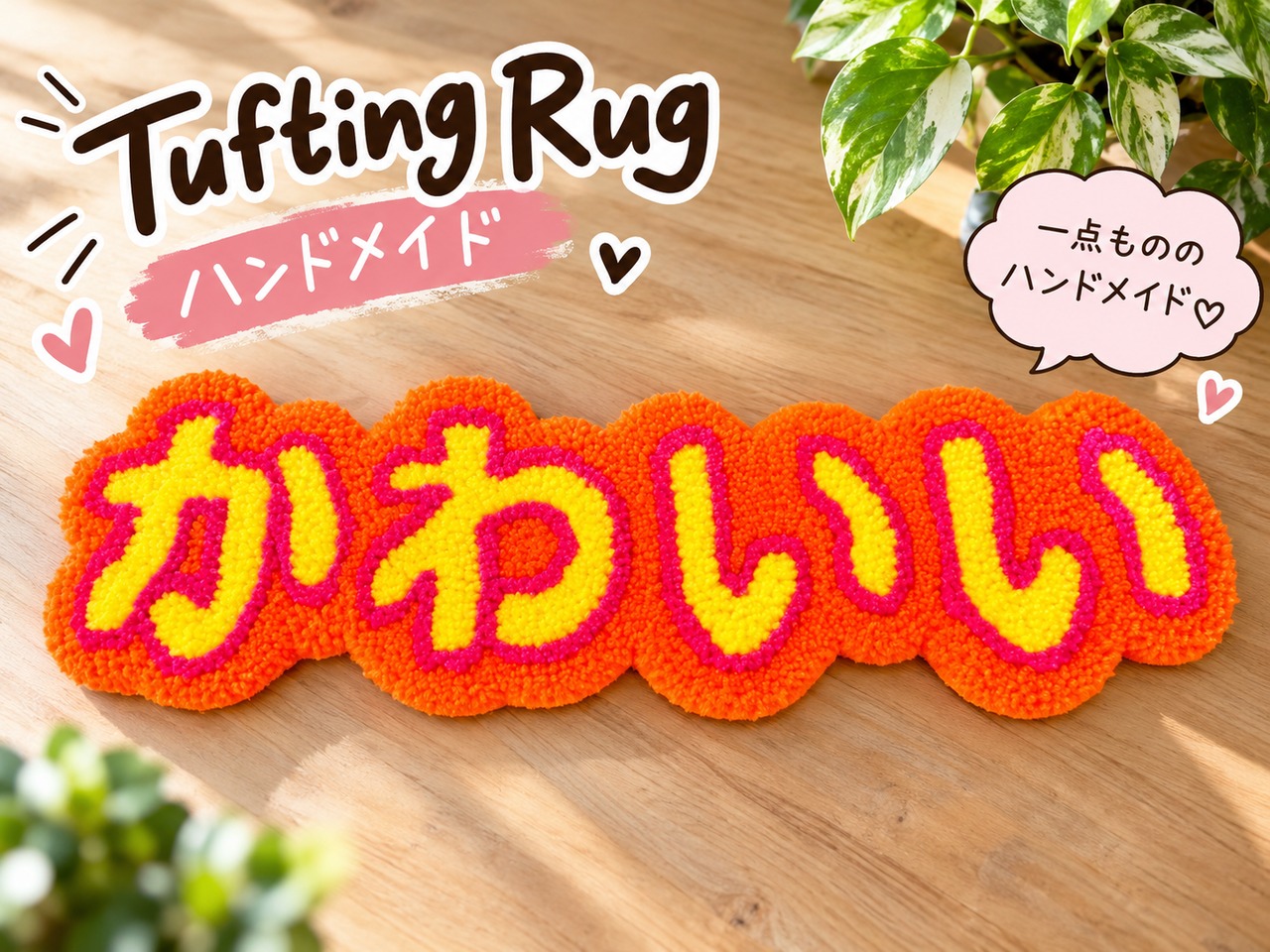 タフティングラグ かわいい ハンドメイド オレンジ×イエロー インテリア マット