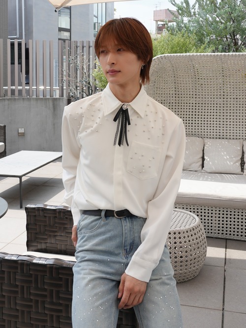 【ALUDE SELECT】gothic ribbon mix pearl shirt