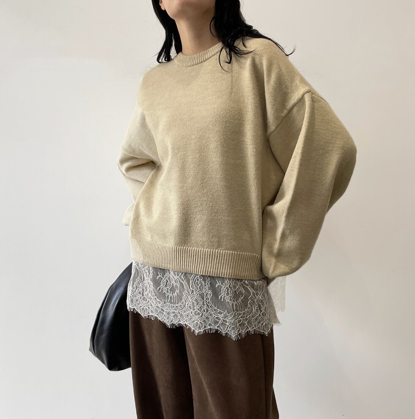 ナンバーミーTOKYO" LACE DOCKING KNIT PULLOVER"BEIGE
