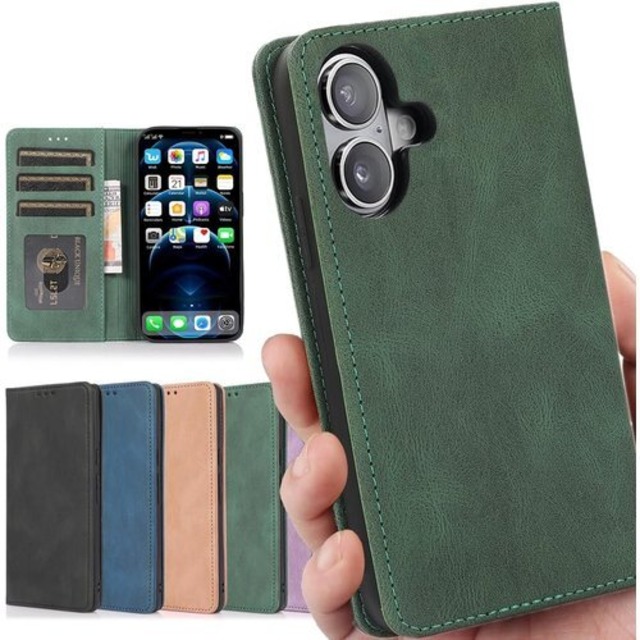 iPhone 16 ケース 手帳型 ストラップ 一本付 適用 iPhone16 ケース アイフォン 16 ケース アイフォン16 スマホケース iPhone16ケース アイホン 16 アイホン16 ケース case Heofuixt 滑り止め 合成レザー スタンド ストラップ付き 窓口式 カード入れ マグネット 手帳ケース カードケース カバー 落ち着いた色ケース レトロ グリーン 2826